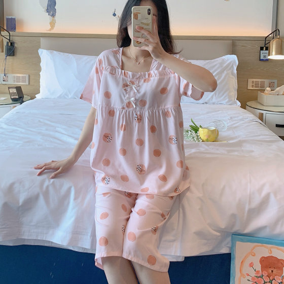 Cotton Silk Pajamas Women's Summer Short-sleeved 2025 New Cute Student Girl Princess Style Sweet Home Clothes Two-piece Set