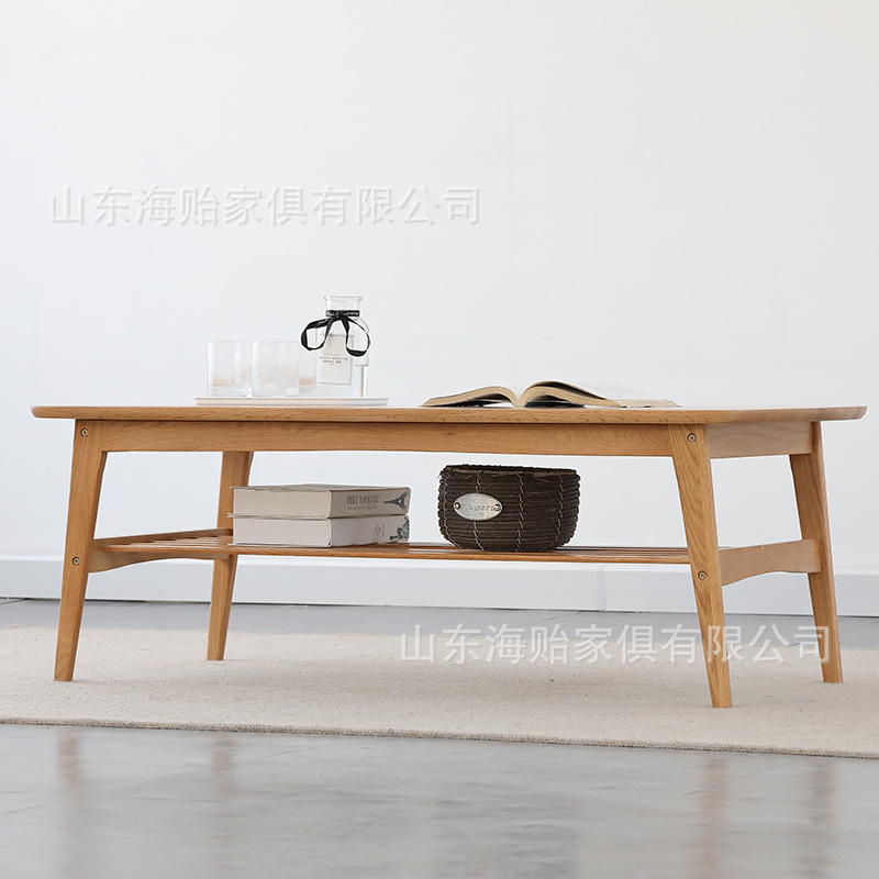 海贻家俱北欧橡木茶几现代简约实木茶几小户型双层实木小炕桌