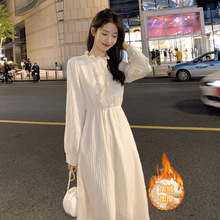 法式温柔风连衣裙女秋冬加绒加厚小个子超仙森系配大衣内搭打底裙