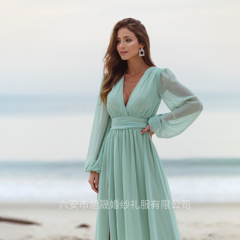 Spot Supply Foreign Trade Banquet Chiffon Long Dress Birthday Banquet Competition V-Neck Backless Evening Dress Spot Supply Foreign Trade Banquet Chiffon Long Dress Birthday Banquet Competition V-Neck Backless Evening Dress