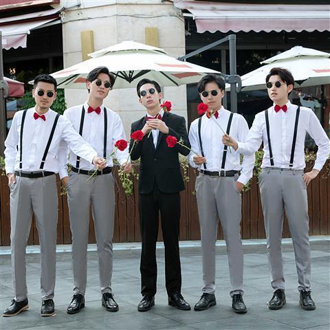 ESTILO OCCIDENTAL verano mejor hombre traje hermanos traje chaleco camisa blanca novio traje más tamaño de la Liga