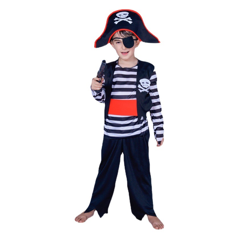 Los hombres de los niños rayas traje pirata mascarada etapa rendimiento traje Halloween Cosplay