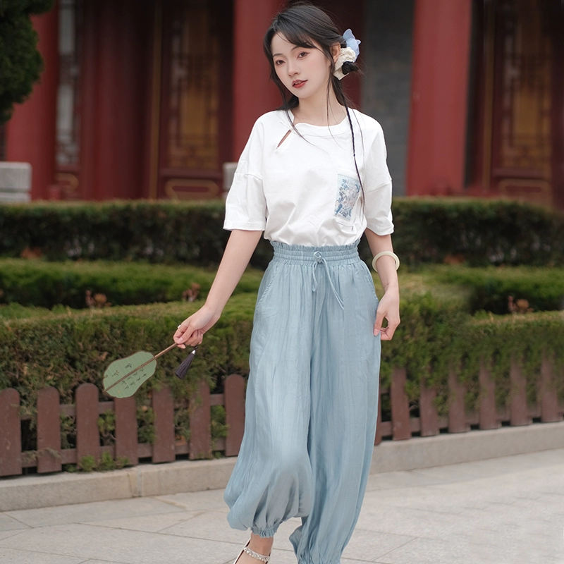 Retro universal cool flashlight, trousers, loose fit, elastic waist