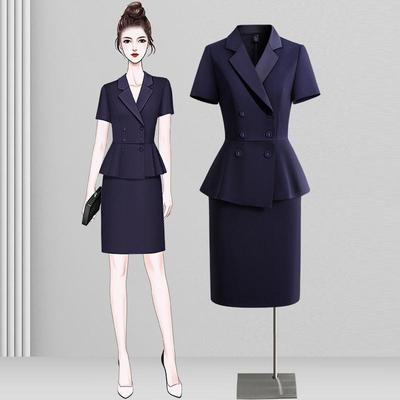 工作服套装女夏短袖西装套裙时尚通勤气质干练教师酒店经理职业装