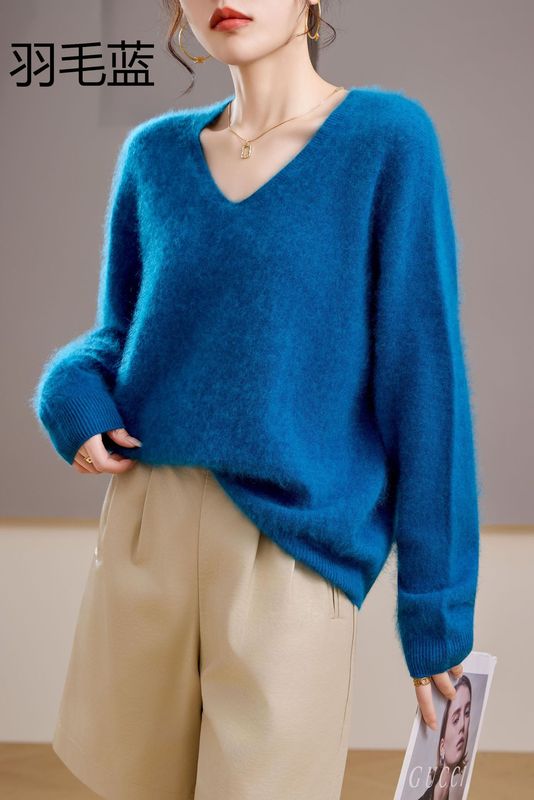 【起毛シリーズ】カシミヤ5% ウール95% ラウンドネック/Vネック シームレス起毛カシミヤセーター レディース セーター 25年新作|undefined