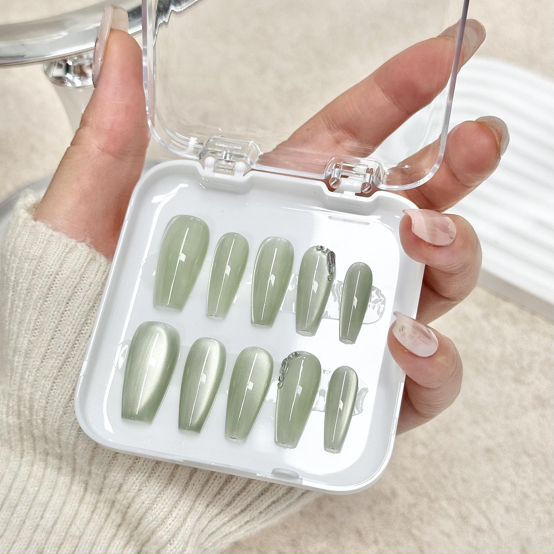 Caja de almacenamiento de uñas de desgaste hecho a mano cubierta transparente fondo rosa pieza de uñas de acrílico desgaste caja de embalaje de uñas al por mayor