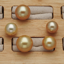 海水金珠11-16mm金色正圆强光细微瑕珍珠裸珠散珠颗粒批发通货