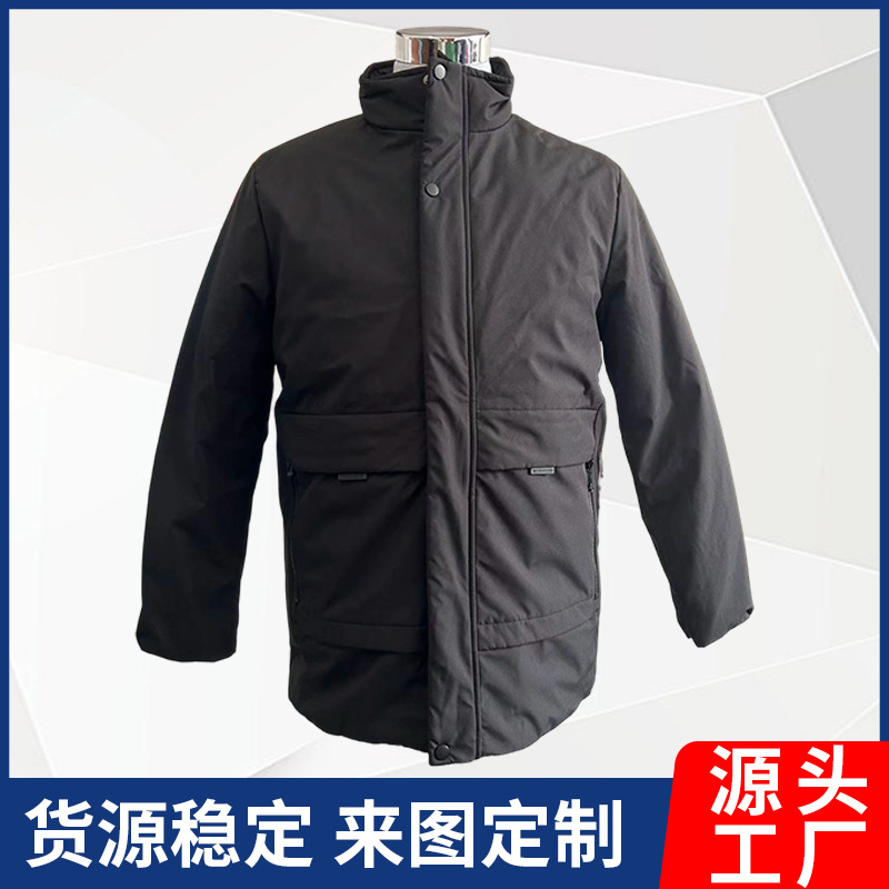 Classic men's stand-up collar black thermal jacket, outdoor functional fabric with double-layer placket design, warm jacket