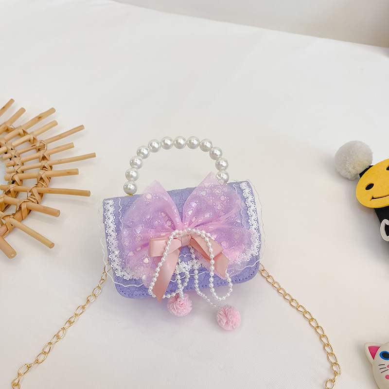 Nuevo arco niñas bolsa mensajero bolsa niños princesa Chanel estilo hombro bolsa bebé fuera moneda monedero bolsa