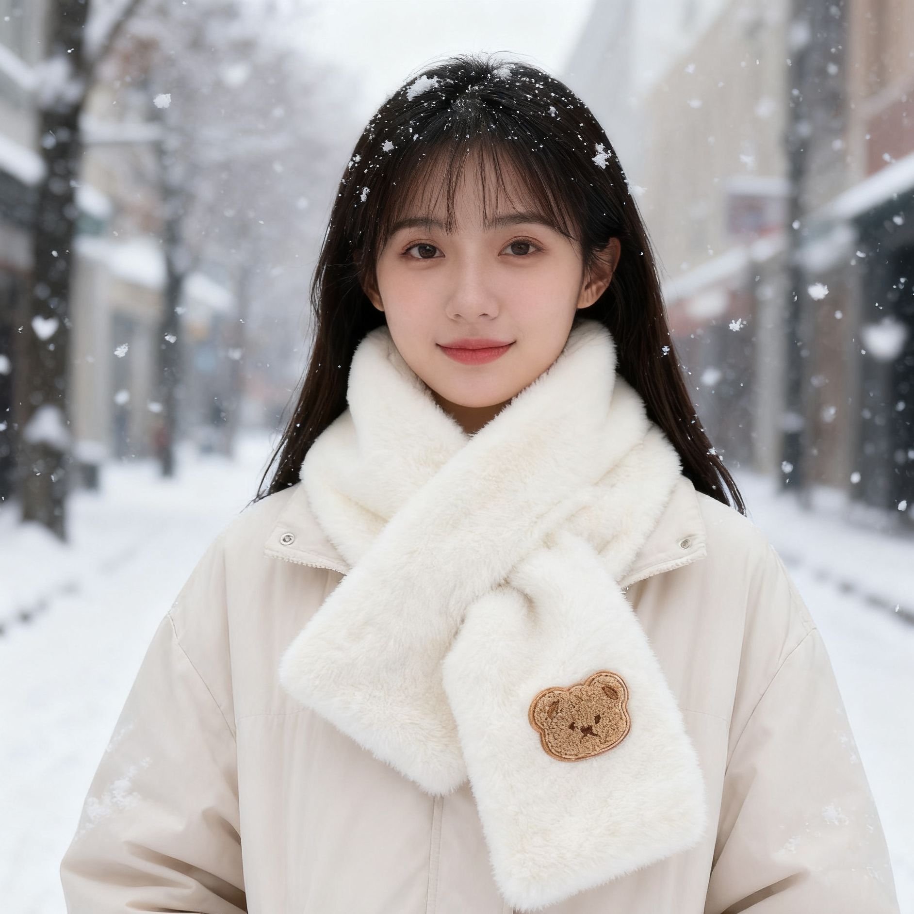 2025新款围巾女秋冬季加厚保暖韩版可爱学生百搭小熊交叉毛绒围脖