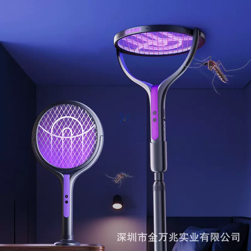 新款电蚊拍伸缩延长灭蚊拍USB灭蚊器充电式家用二合一灭蚊灯批发