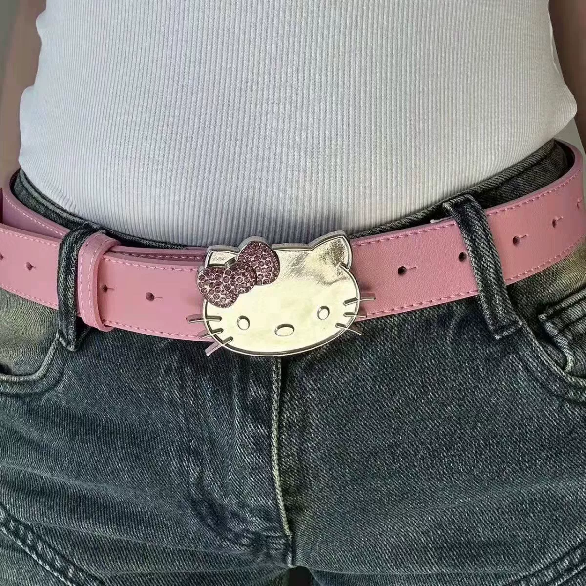 Hello Kitty, фуксиевый ободок, пояс, универсальный джинсовый аксессуар, брюки, 2 карата