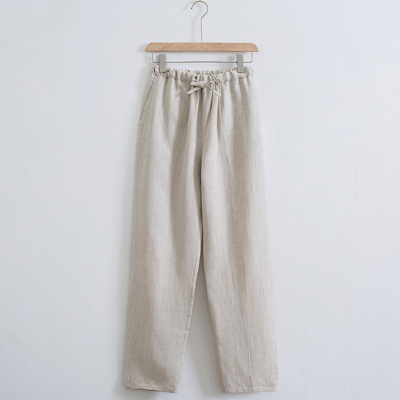 Pantalones casuales de lino de estilo chino pantalones delgados de verano para hombres pantalones sueltos de lino de color sólido con cintura elástica recta