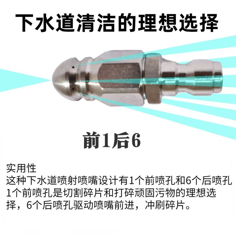 下水道管道疏通不锈钢高压喷嘴1/4快插前一后六水老鼠头5000ps无|undefined
