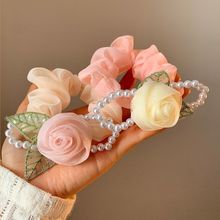 珍珠玫瑰花朵大肠发圈女夏高级感山茶花发绳头绳韩系温柔发饰头饰
