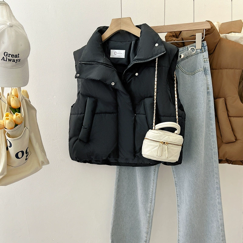Winter down jacket, short vest with down, Korean style, feather stuffing, increased thickness