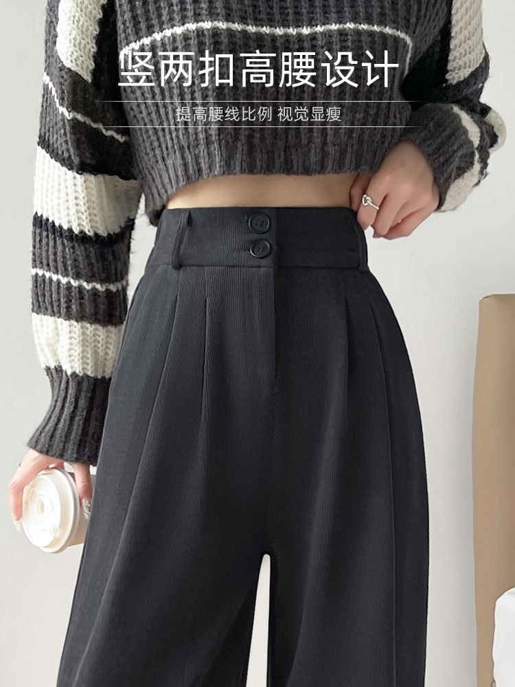 Chenille suit wide leg pants for women 2023 Autumn/Winter high waisted straight tube casual thickened and fleece corduroy pants