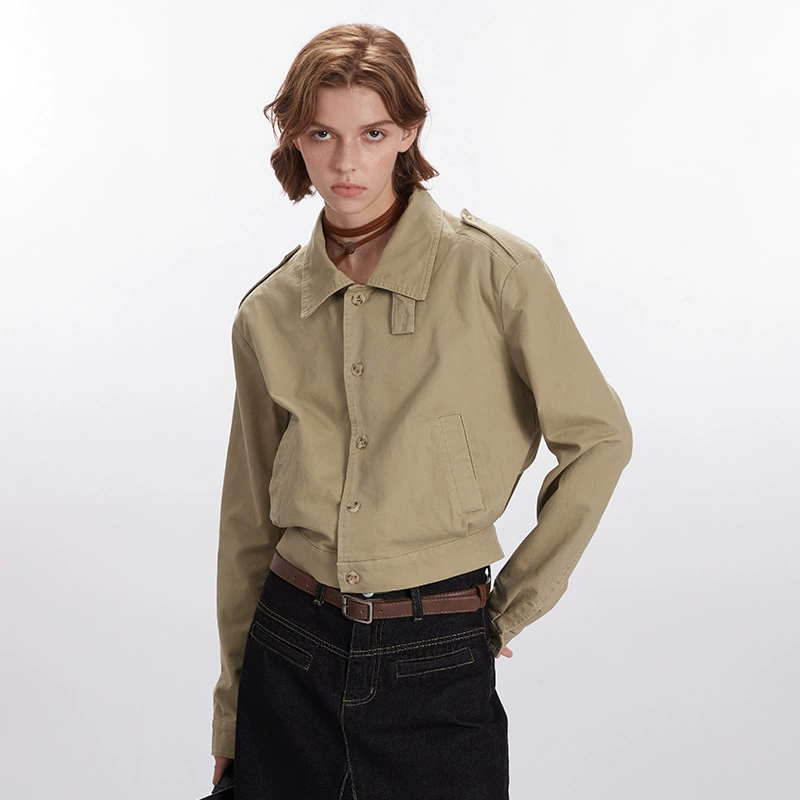 Short Jacket (HeyHenry) Cropped Autumn Tailored Jacket, Stand Collar & Button Front
