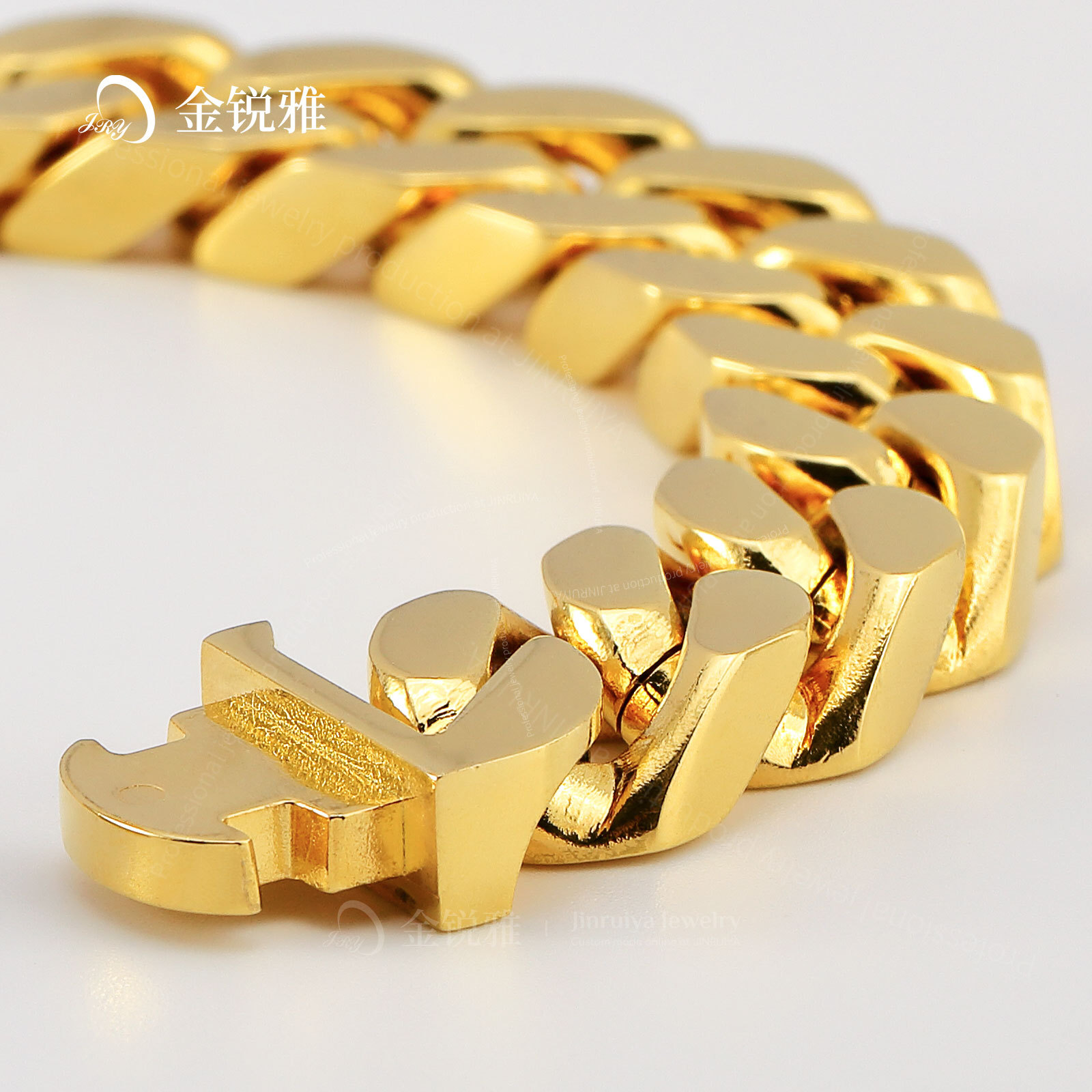 European and American Cross-Border Hip-Hop Men's Titanium Steel Necklace, Non-Fading Electroplated Stainless Steel Necklace, Quality Four-Sided Polished Cuban Chain