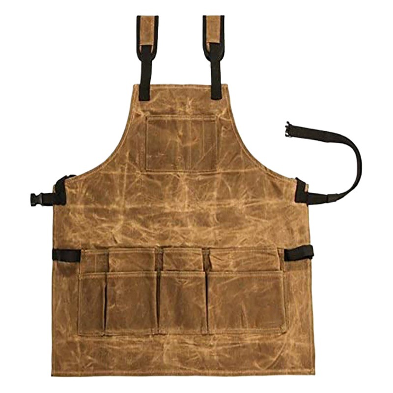 Estilo europeo y americano encerado lienzo delantal doble capa tridimensional correa de bolsillo ajustable carpintería herramientas delantal fábrica al por mayor