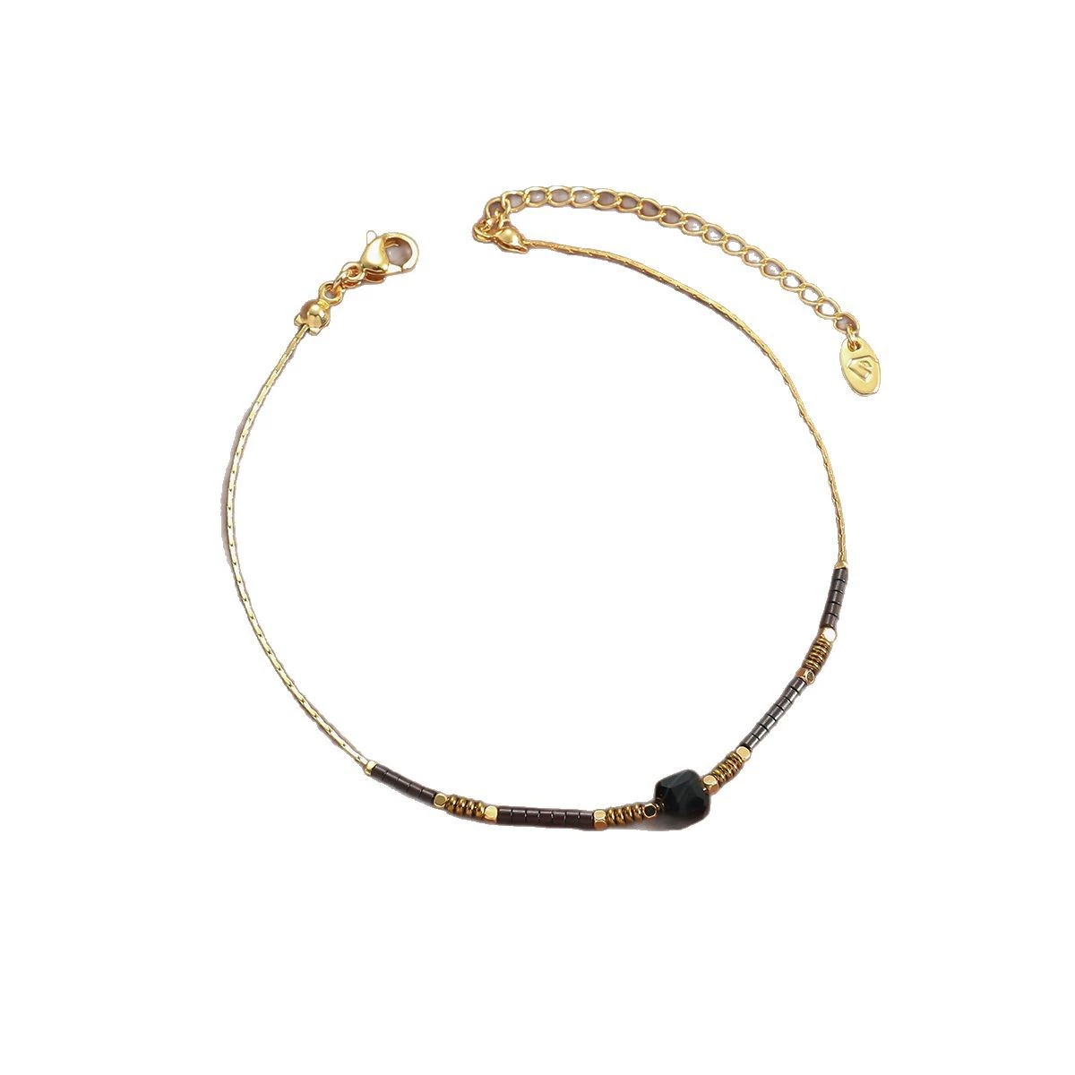 Summer ankle bracelet with amethyst, chain, organic beach beaded bracelet natural stone stainless steel, simple and elegant design, light luxury style