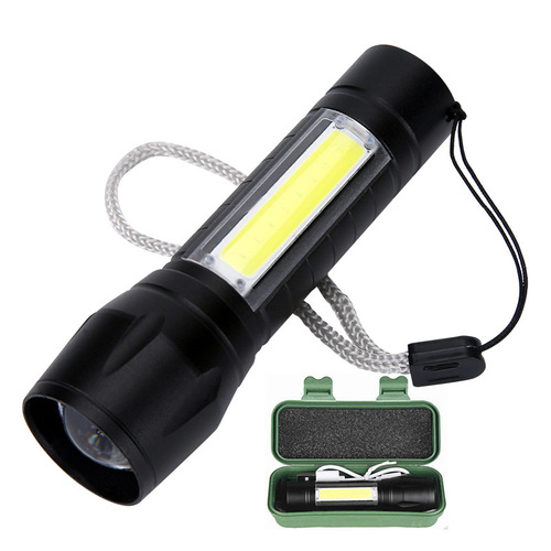 Outdoor portable flashlight COB rechargeable LED retractable zoom flashlight USB rechargeable bright zoom flashlight