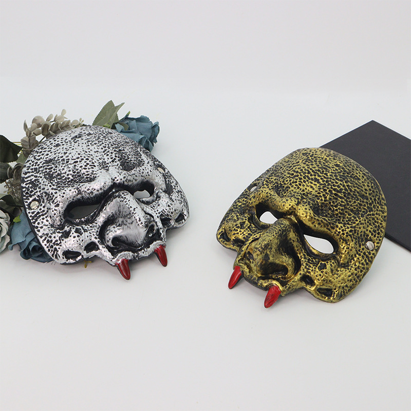 Amazon transfronterizo PU material verde Goblin Halloween carnaval máscara de disfraz de fiesta con dientes accesorios