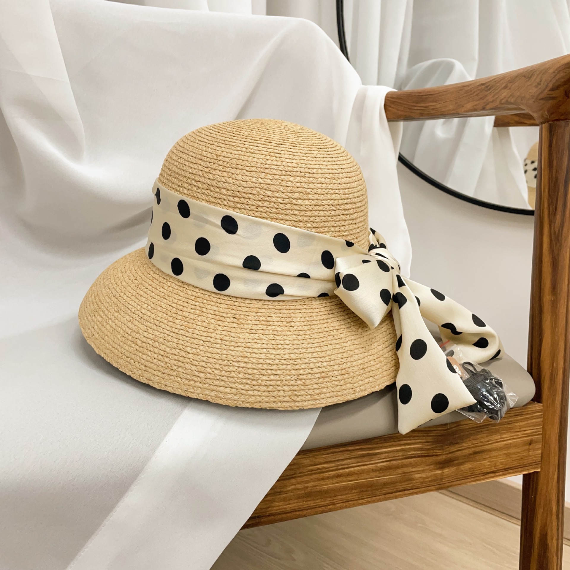 Cappello di paglia vintage stile hepburn per donna con fiocco_voghion.com