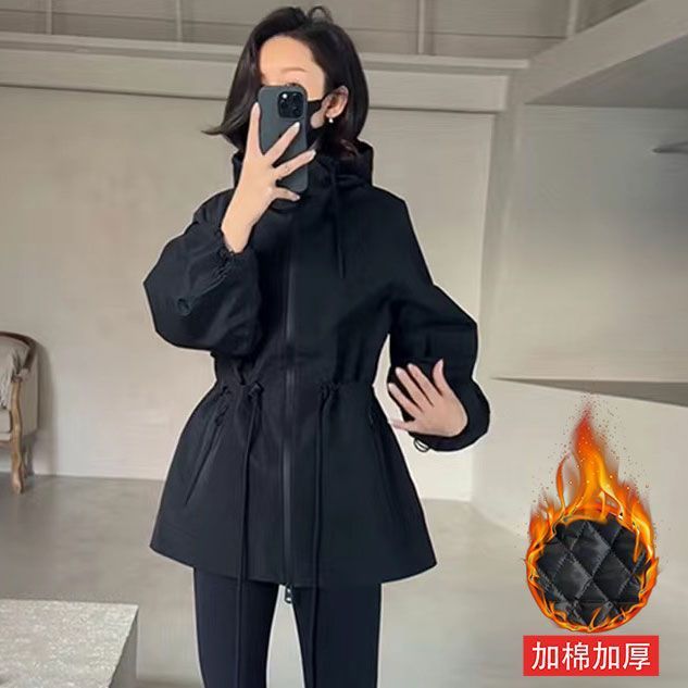 欧洲站2025春秋新款韩版收腰显瘦连帽冲锋衣外套女百搭休闲上衣|undefined
