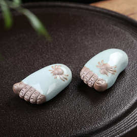 知足常乐摆件哥窑茶宠精品可养茶玩创意脚丫陶瓷工艺品茶盘装饰品