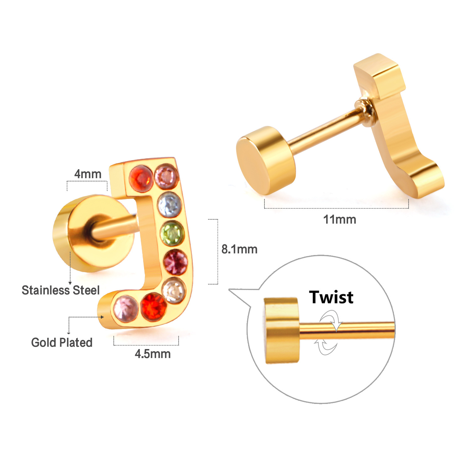 Fashion Letter Stainless Steel Inlay Zircon Ear Studs 1 Pair display picture 11