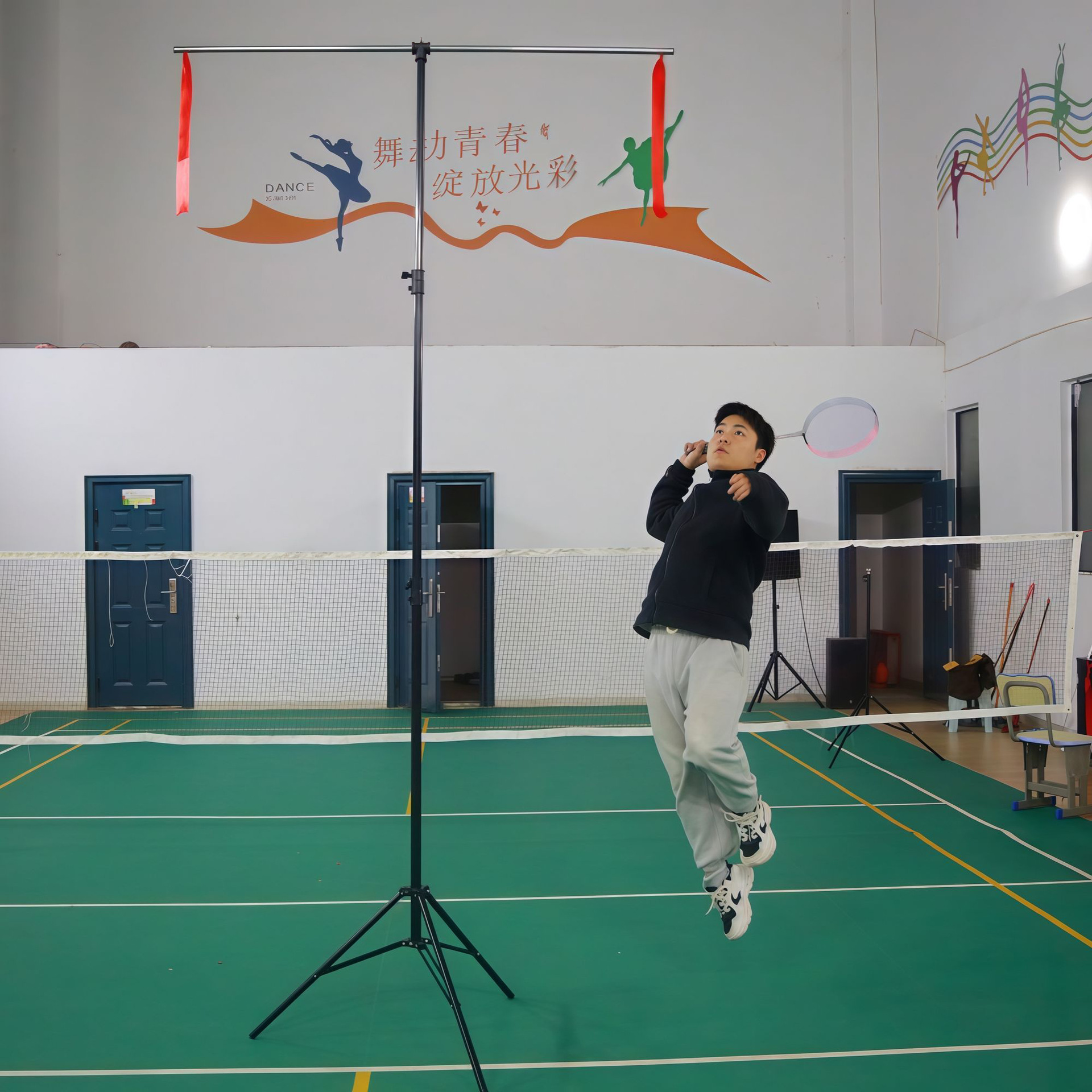 Portable Badminton Single Trainer Indoor Double Auxiliary Power Hitting Rack High Ball Training Rack