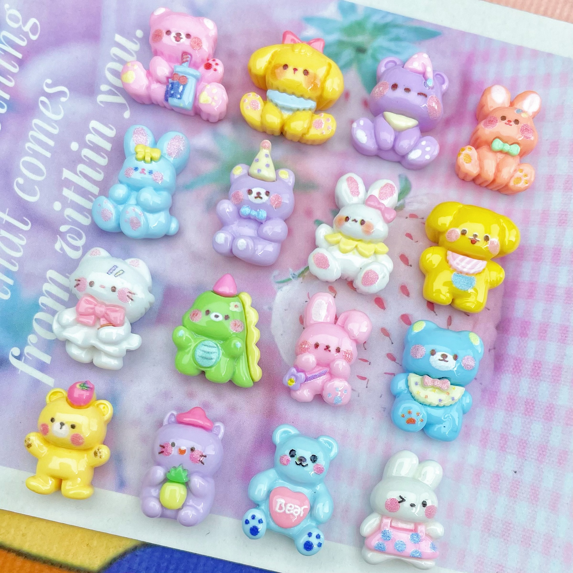 Mini tamaño pequeño animal de la historieta accesorios resina oso conejo lindo horquilla caja del teléfono papelería zapatos accesorios de almacenamiento