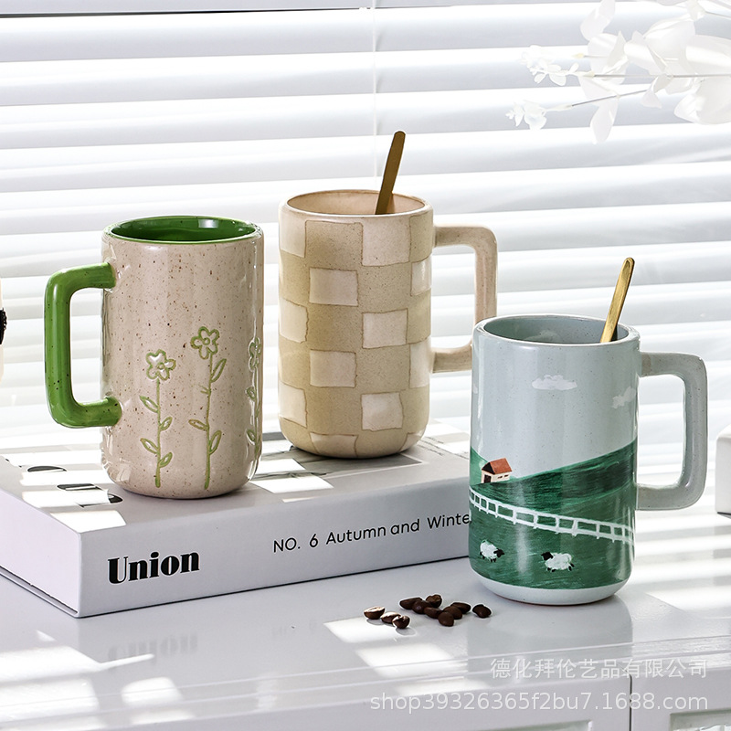 Nordic high-value ceramic cute cartoon creative painted mug simple…