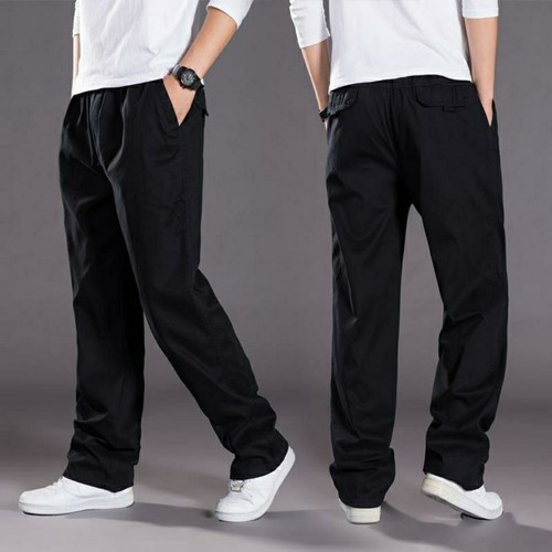 Summer pure cotton youth casual trousers slightly elastic solid color waist elastic tie wear-resistant and stain-resistant work trousers