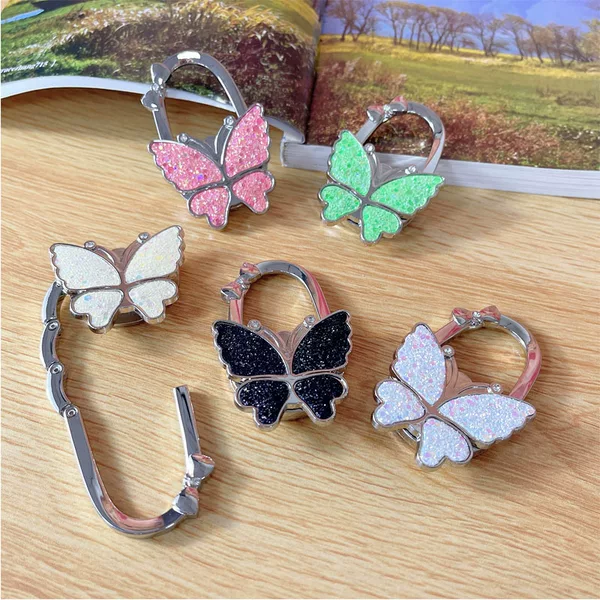 Folding Export Glitter New Butterfly Bag Buckle Handbag Hook Bag Hook Women's Wallet Portable Table Hook