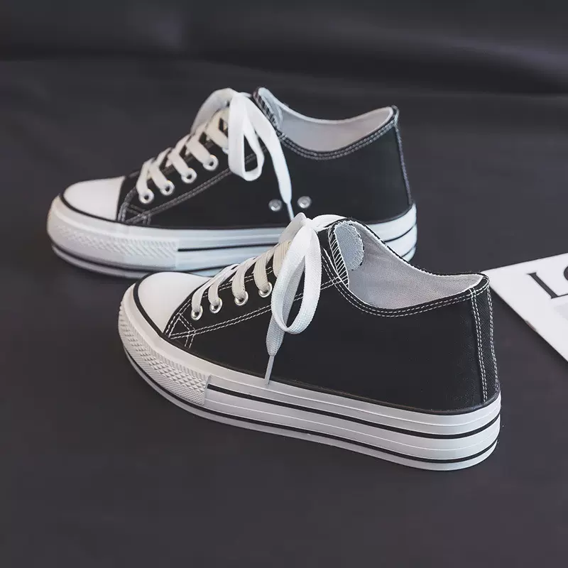 新款内增高5.5cm帆布鞋新款厚底女松糕鞋半托布鞋胶鞋学生鞋 JH09