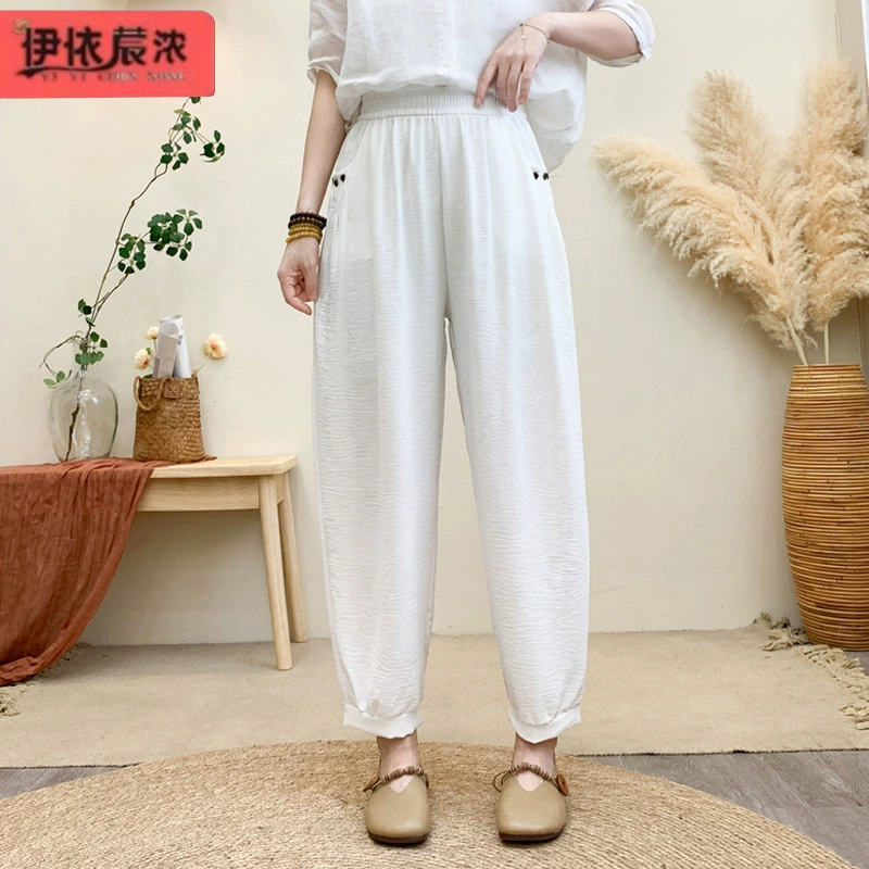 Летние женские брюки новый ледяной шелк тонкие шаровары среднего возраста мамы брюки повседневные эластические брюки женские оптовые