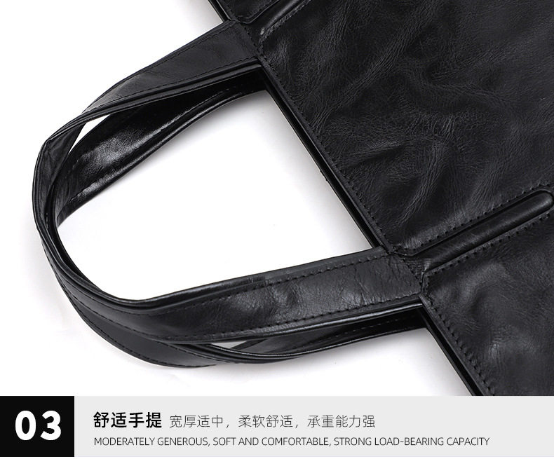 Túi xách tay nam da bò thật 37×7×26 cm kiểu công sở có quai đeo chéo — Màu đen chi tiết 19