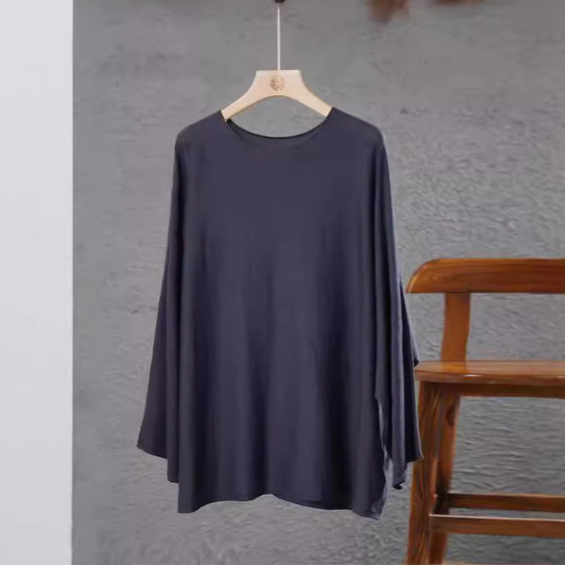 Ultra-Fine Mulberry Silk Cashmere Fine-Spun 68-Count Silk Round Neck Off-The-Shoulder Batwing Shirt and Wide-Leg Pants Set, Silk Blend