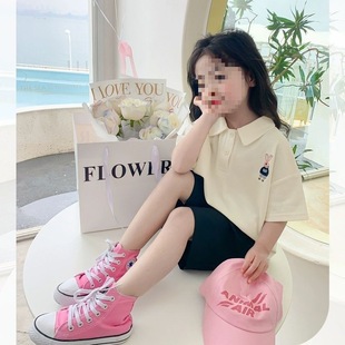Children's Clothing Girls Cotton Short-Sleeved 2025 New Polo Shirt Kidsren's T-Shirt Shirt Top Lapel Boys Short-Sleeved Trendy