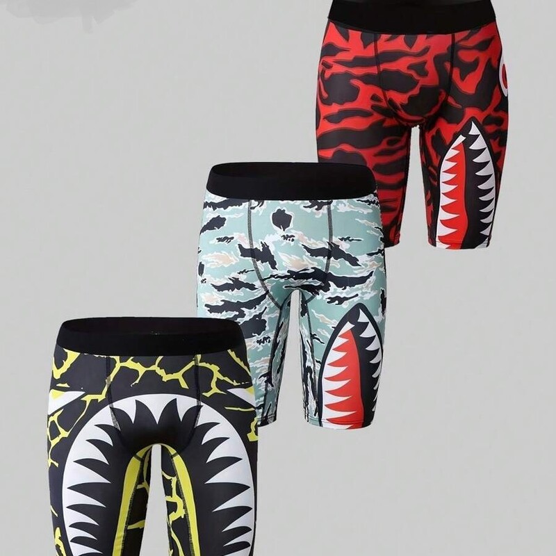 Fun Trendy Camouflage Shark 3D Digital Printing Men's Sexy Low-waisted Slim-fit Skin-friendly Flat-angle Mid-length Swim Trunks