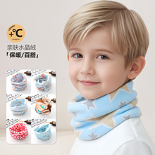 新款儿童围脖 宝宝冬季水晶绒印花保暖围巾跨境货源一件代发