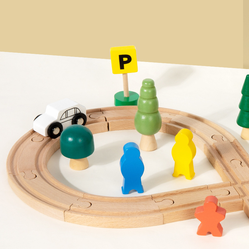 Transporte infantil de madera manuales, tren pequeño, vagón de ferrocarril, juguete, mesa, pista tridimensional