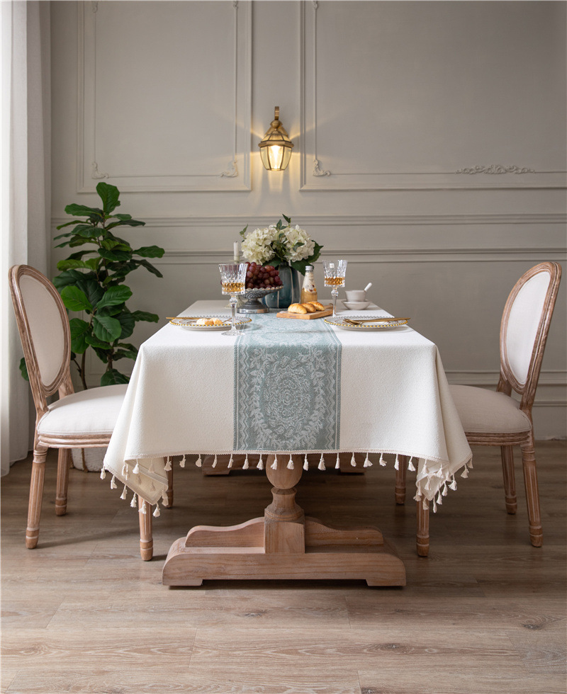 Tovaglia rettangolare da caffè/pranzo in jacquard di poliestere vintage con nappe, ideale per tavolini da caffè, con INS Cross-border Full Polyester Jacquard Vintage Floral Tassel._voghion.com