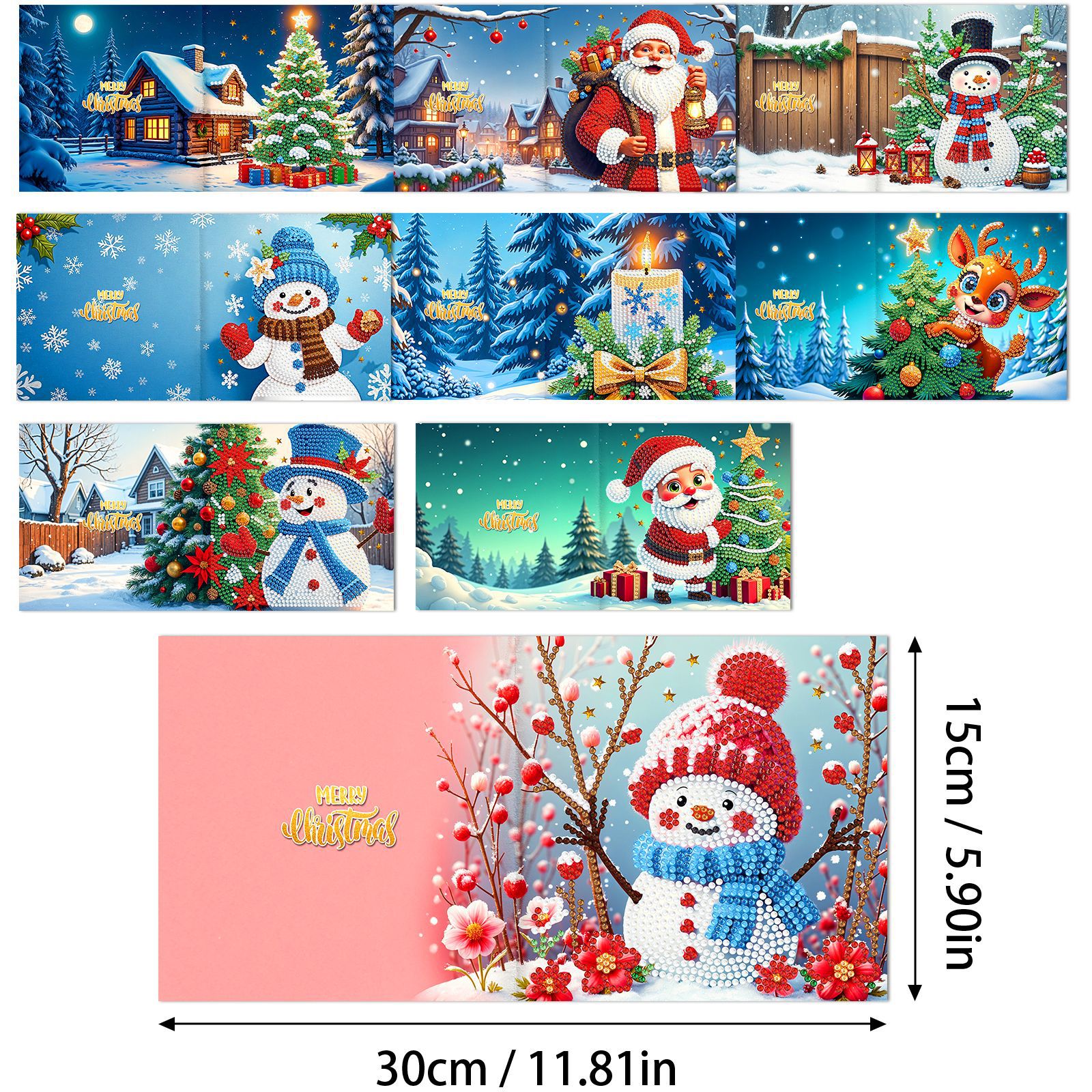 Explosiones transfronterizas de Navidad multiserie de tarjetas de felicitación puntuales hechas a mano 9 conjuntos de sobre de diamante 6 conjuntos de dibujos animados