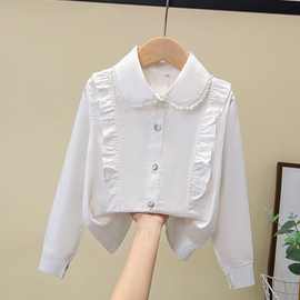 女童春秋学院衬衣女童荷叶边长袖上衣小学生纯棉衬衣女童潮款衬衣