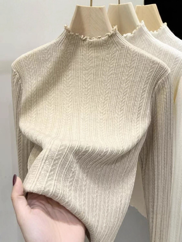木耳边针织衫半高领打底衫女百搭高级感内穿多色秋冬打底衫女新款|undefined