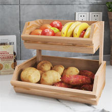 木制水果篮2层蔬菜面包储存厨房台面置物架收纳架零食篮架展示架