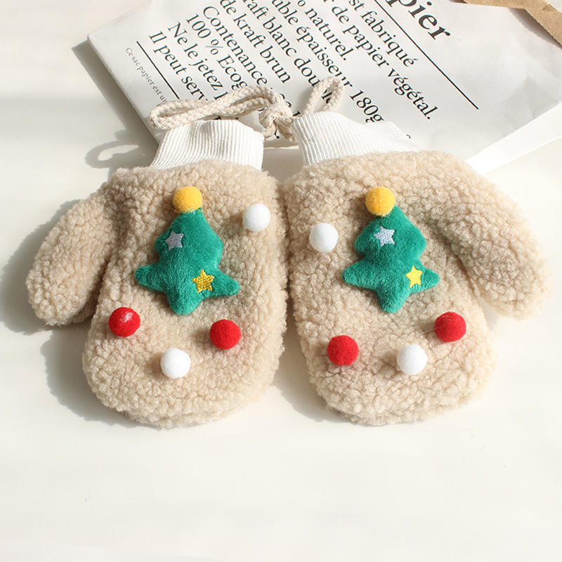 新しい秋冬のクリスマスの手袋の女性の厚い保温の毛糸の手袋の屋外の子供のかわいいニットの指の手袋|undefined